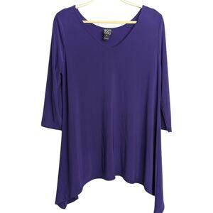 Clara Sun Woo Lagenlook Tunic Top Medium Purple Swing Handkerchief Modern Artsy